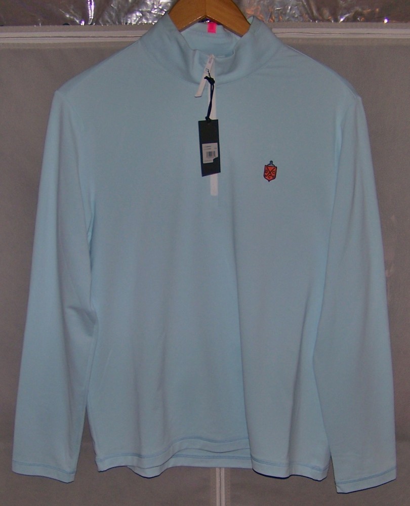 NEW $160 G/FORE Polyester Zip Pullover Sweater Shirt DEEPDALE GOLF CLUB Blue L