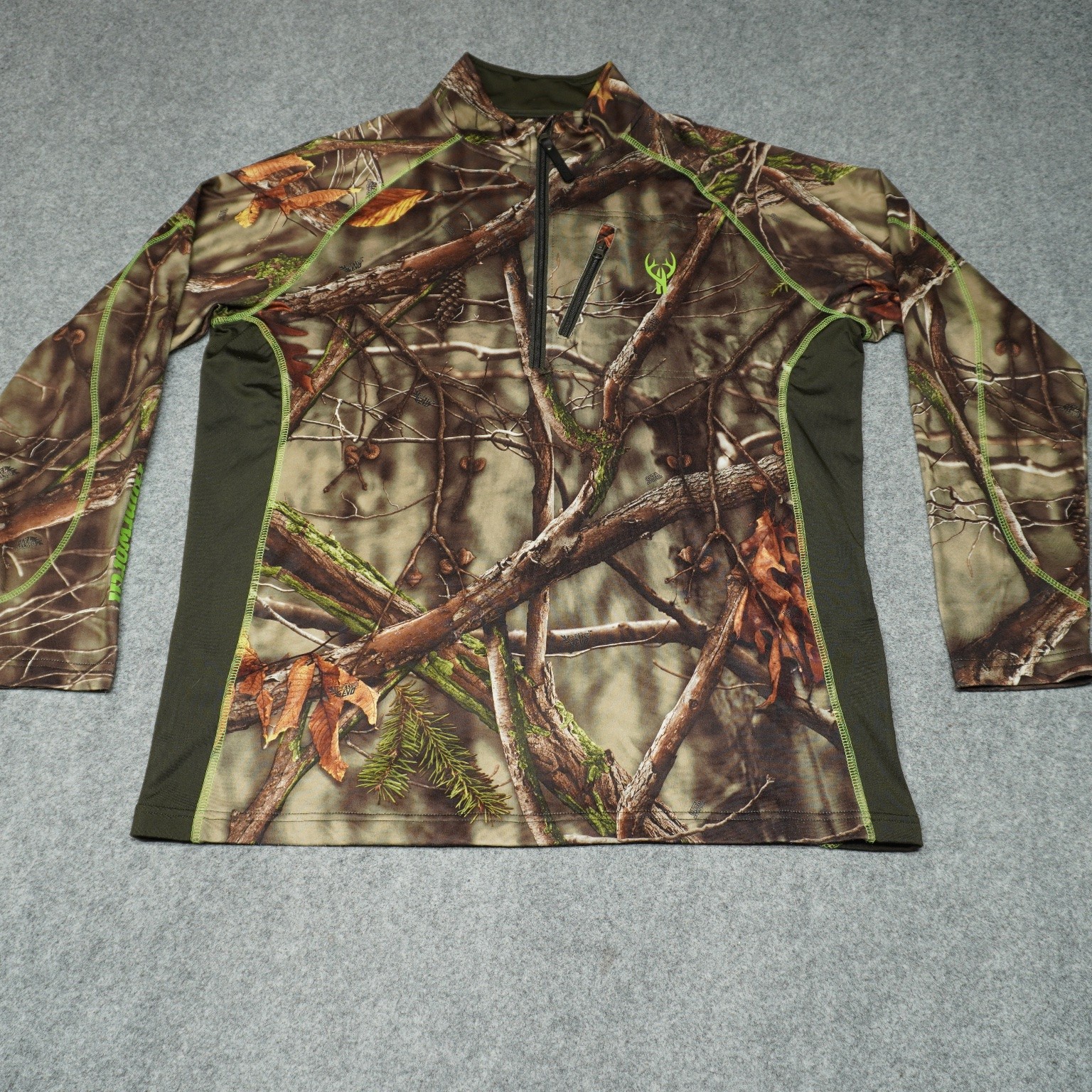 Huntworth Men's Activewear Top Camo Green XL 1/4 Zip Polyester Spandex Hunting gallery