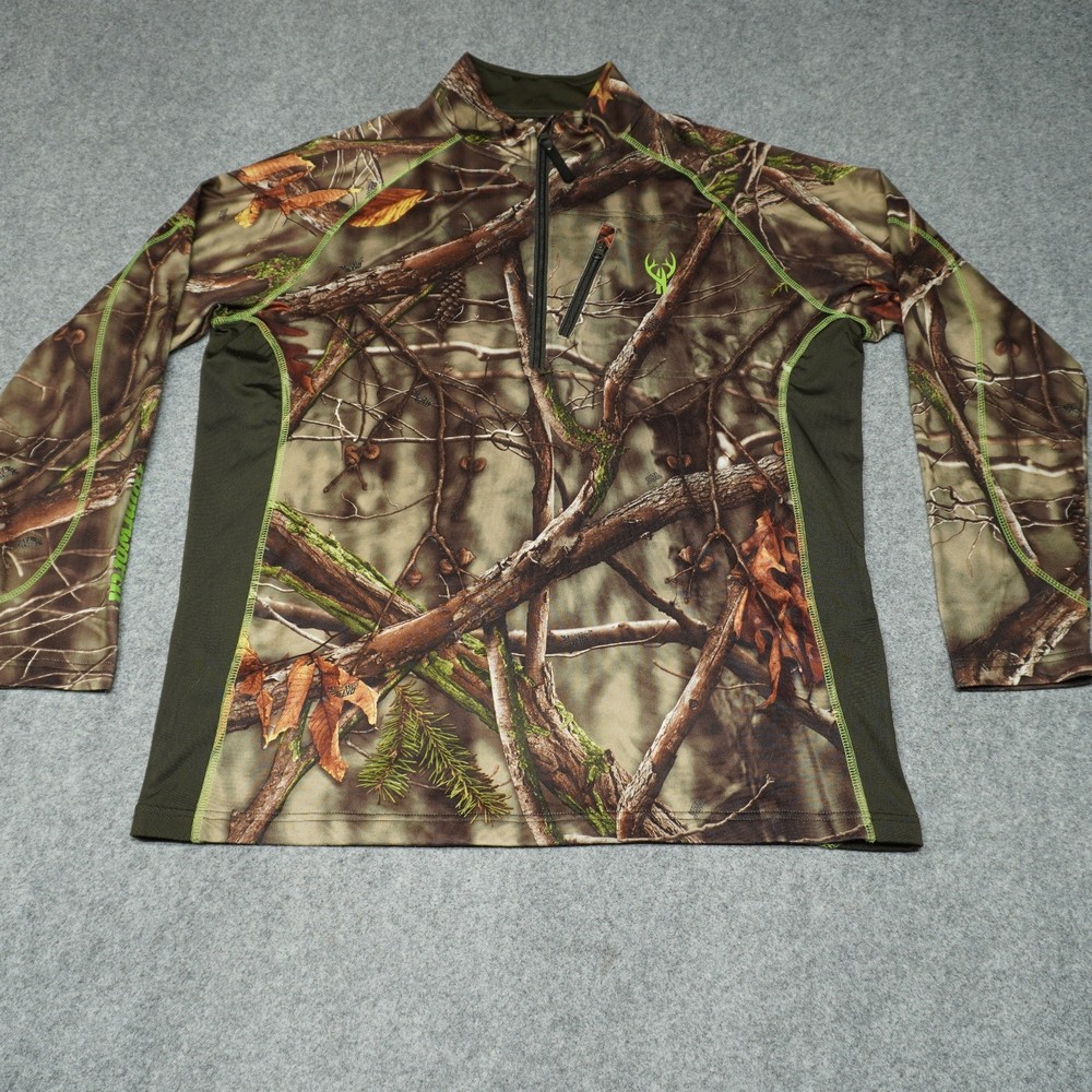 Huntworth Men's Activewear Top Camo Green XL 1/4 Zip Polyester Spandex Hunting