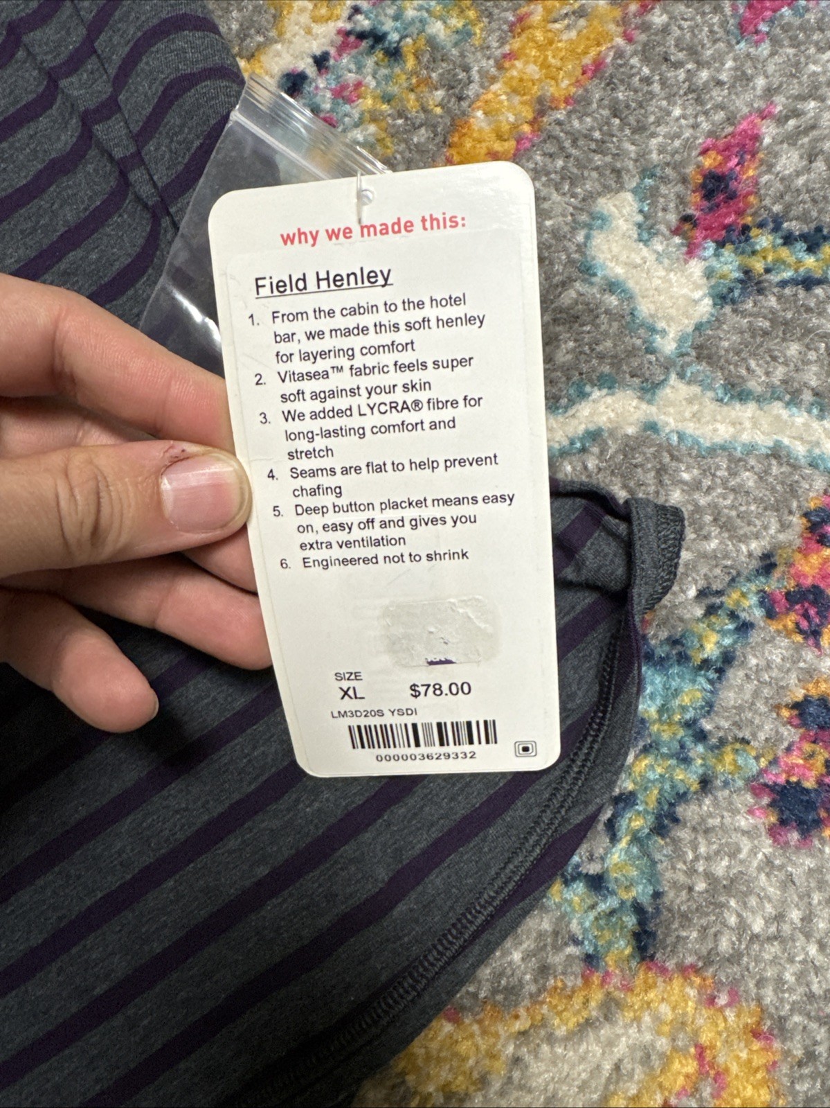 NWT Lululemon Men’s Field Henley - Gray / Purple Stripes - XL gallery