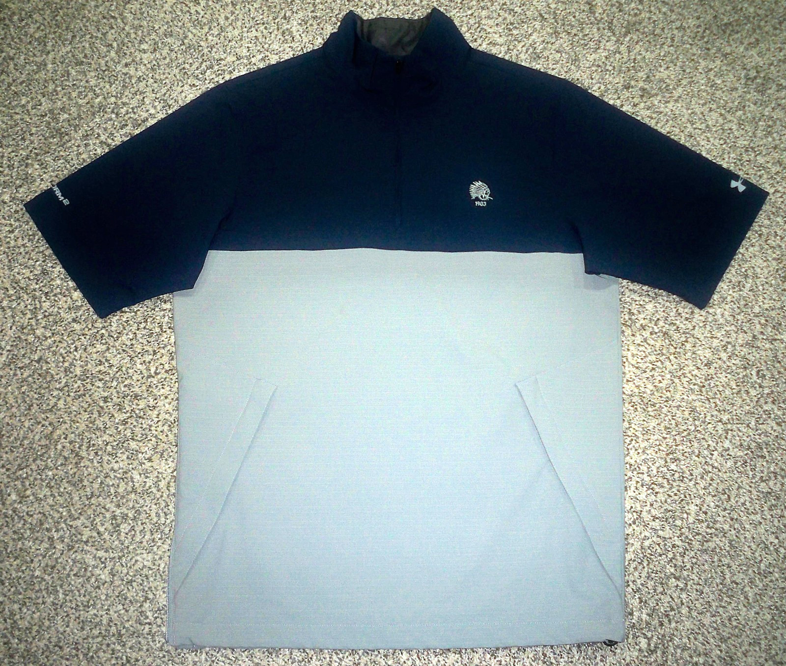 NWOT Men's UNDER ARMOUR Storm 1/4 Zip Wind Shirt S BLUE & GRAY w/UA & 1903 Golf gallery