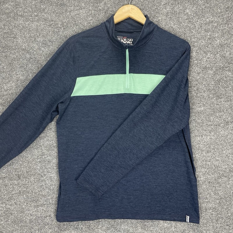 Marine Layer Weekend Sport 1/4 Zip Pullover Sweatshirt Men’s Large Blue Stretch gallery