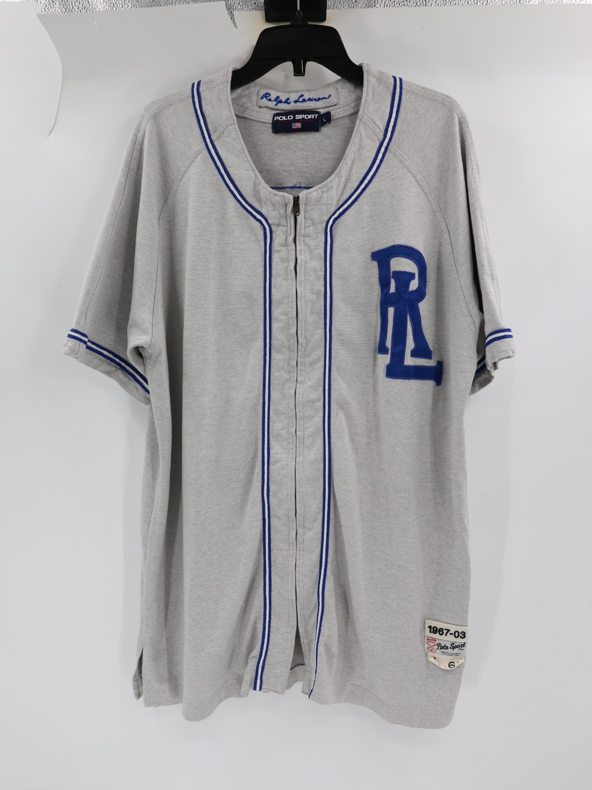 VINTAGE POLO SPORT Ralph Lauren Baseball Jersey mens large full zip big logo gallery
