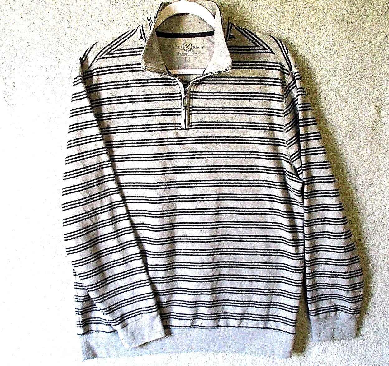 CLUB ROOM Men's Large Blue & Gray Striped Cotton Knit 1/4 Zip Polo Shirt gallery