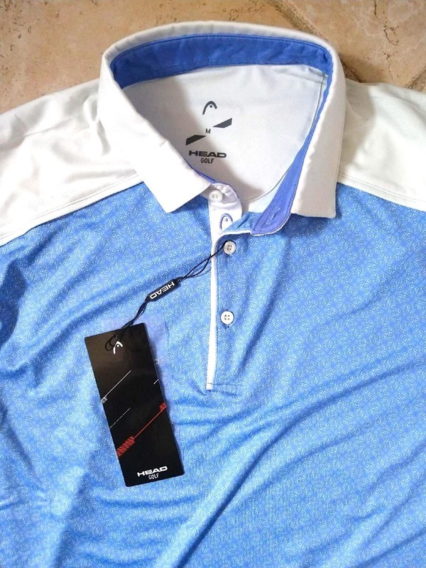 HEAD Mens Golf Polo Shirt MEDIUM Barley Blue White Wave Runner NWT Iker MSRP $79 gallery