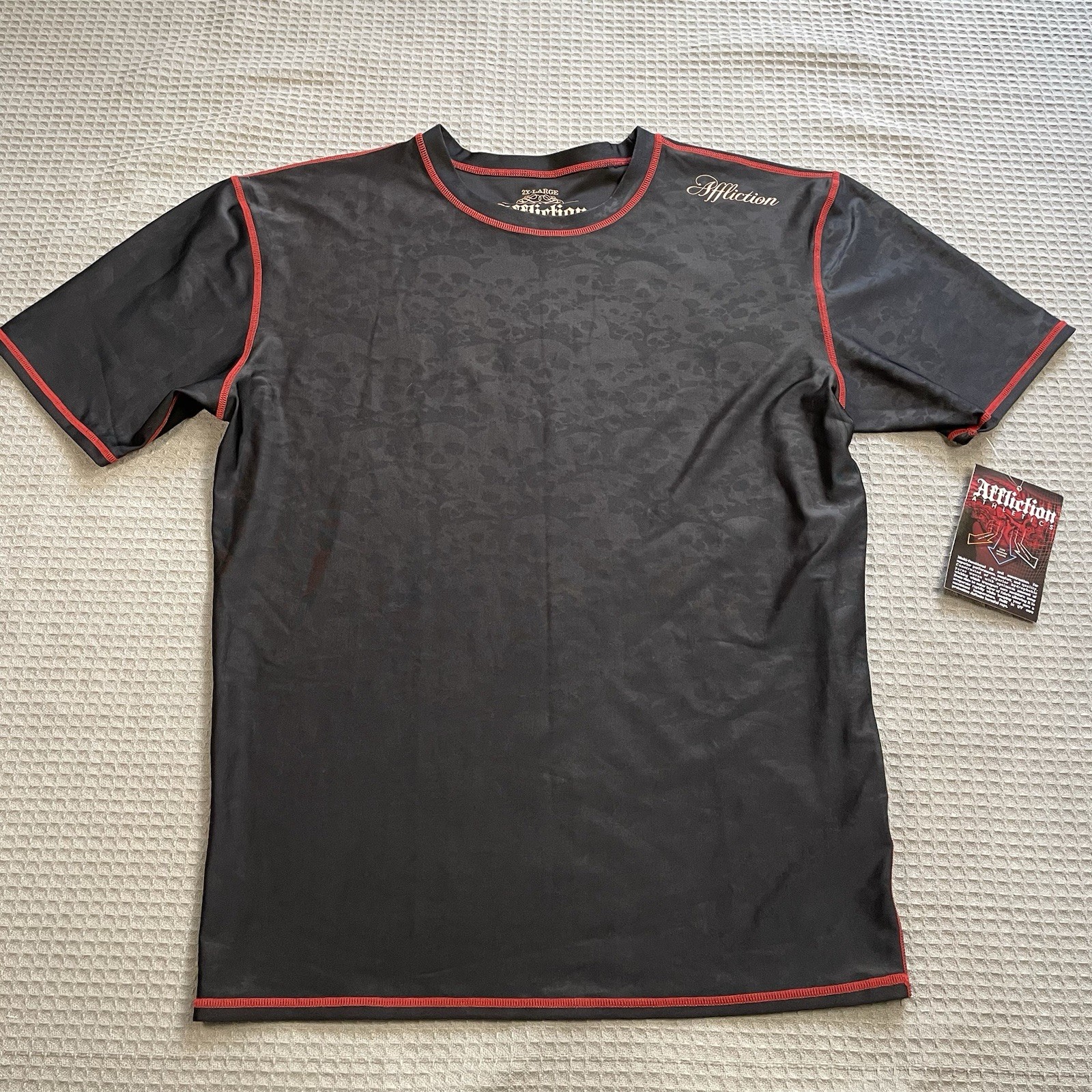 New Affliction Skulls Athletic Compression Tee Shirt 2XL Men’s Black Red UPF gallery
