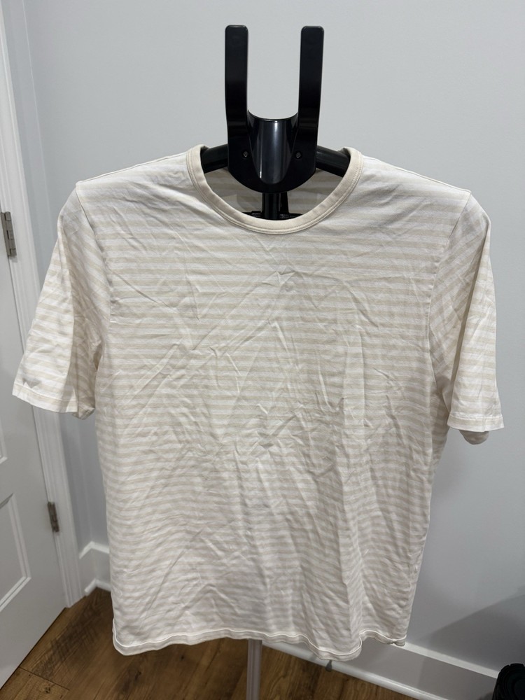 Lululemon Men’s 5 Year Basic Tee, striped cream/off-white colorway, size Medium