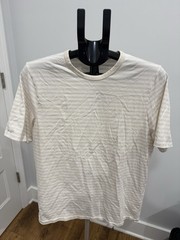 Lululemon Men’s 5 Year Basic Tee, striped cream/off-white colorway, size Medium