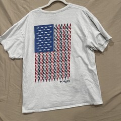 Columbia PFG Performance Fishing T Shirt White Fish Flag Graphic Outdoors Men XL