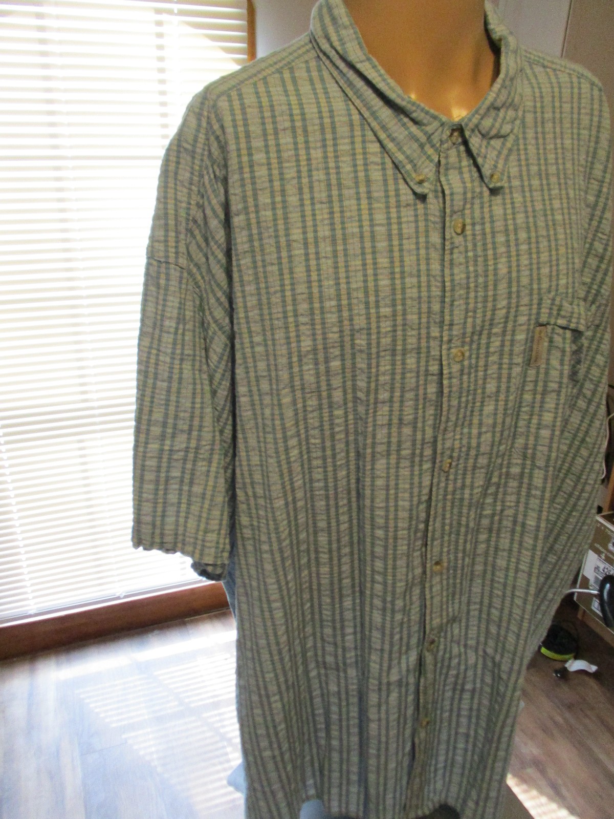 Men Columbia Casual Short Sleeve Collar Button Down Blue Plaid Pocket Shirt 4XB gallery