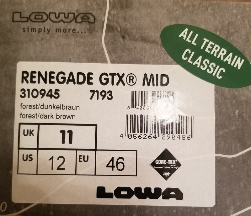 Lowa Men's Renegade GTX Mid Boot New Size 12 Pick Up Only gallery
