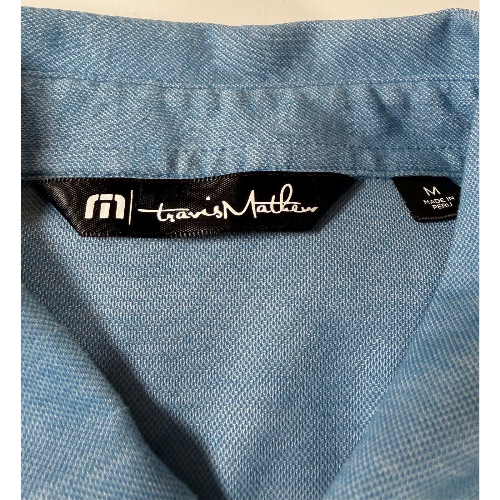 TravisMathew Men’s Medium Blue Striped Golf Polo Shirt Performance Casual gallery