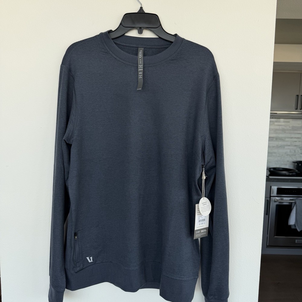New: Vuori Ponto Performance Crew Blue Azure Heather Long Sleeve