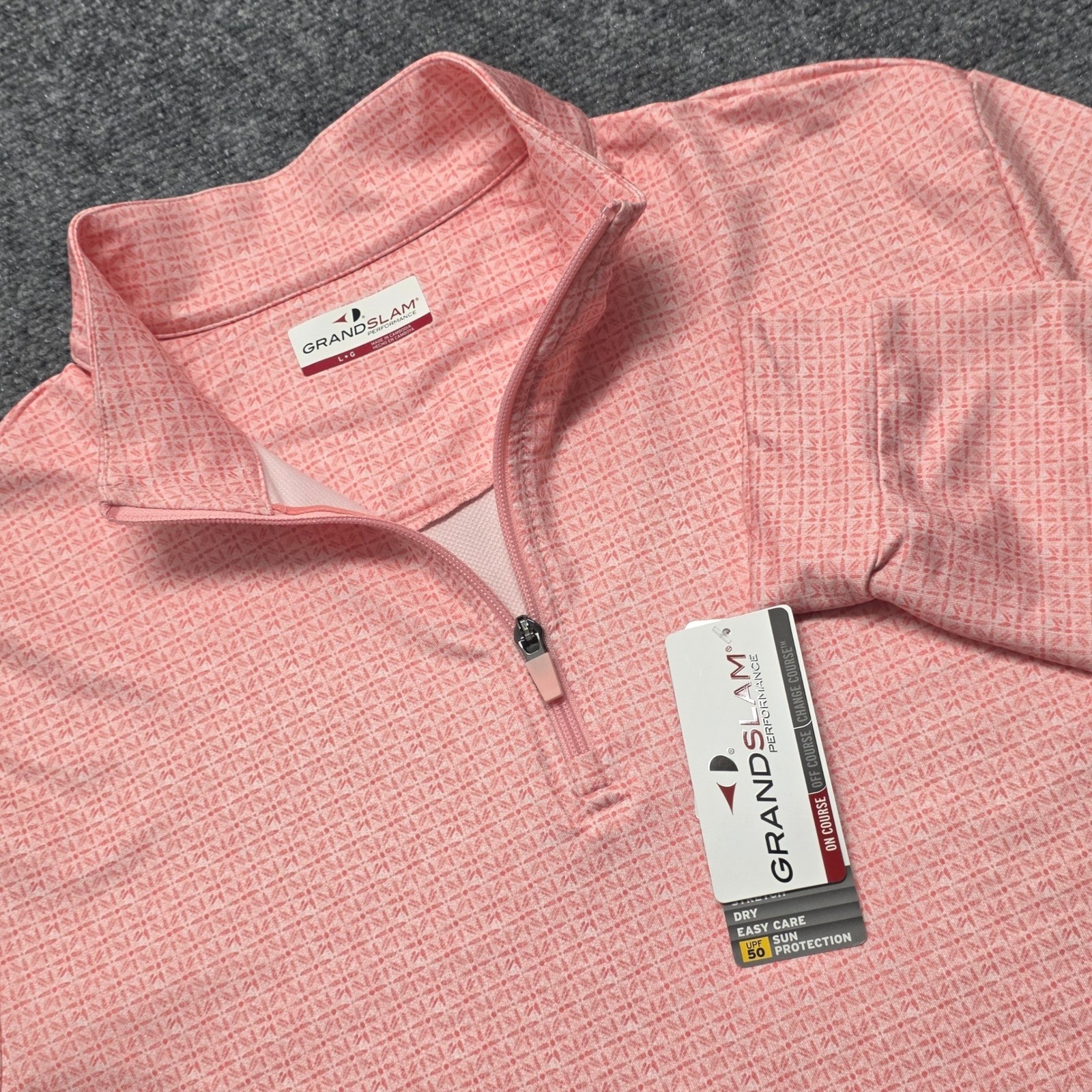 Grand Slam Performance Mens Large Quarter Zip Golf Pullover Georgia Peach UPF 50 gallery