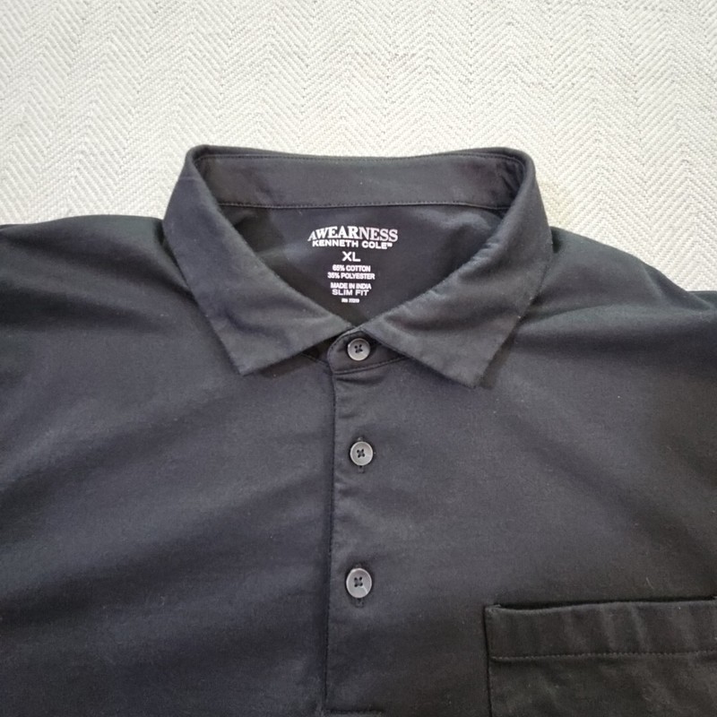 Kenneth Cole Awearness Long Sleeve Polo Men's Size XL Black Pocket Quiet Luxury gallery