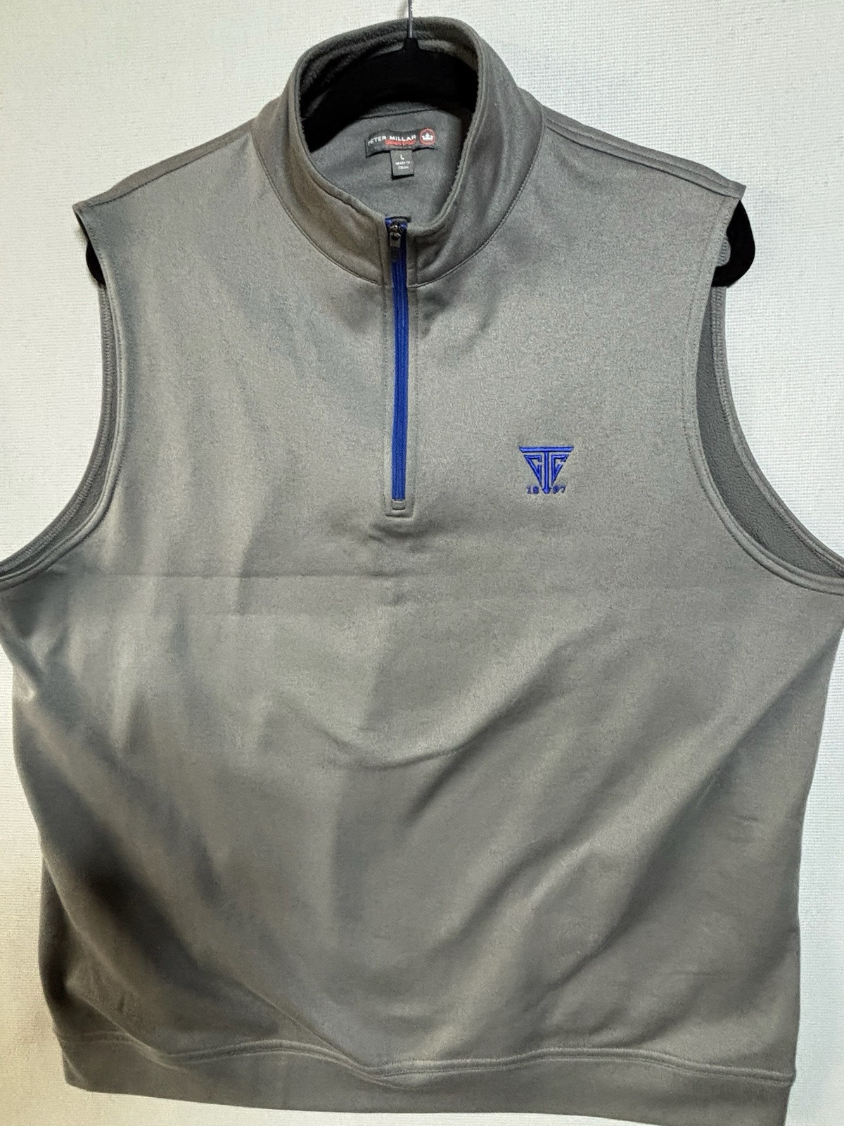 Peter Millar Vest Mens L Wicking Solid Gray Performance Quarter Zip Golf Logo gallery