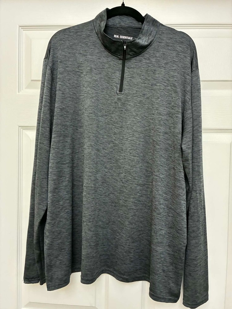 Real Essentials Men’s Heather Gray Quarter Zip Pullover Long Sleeve Athletic