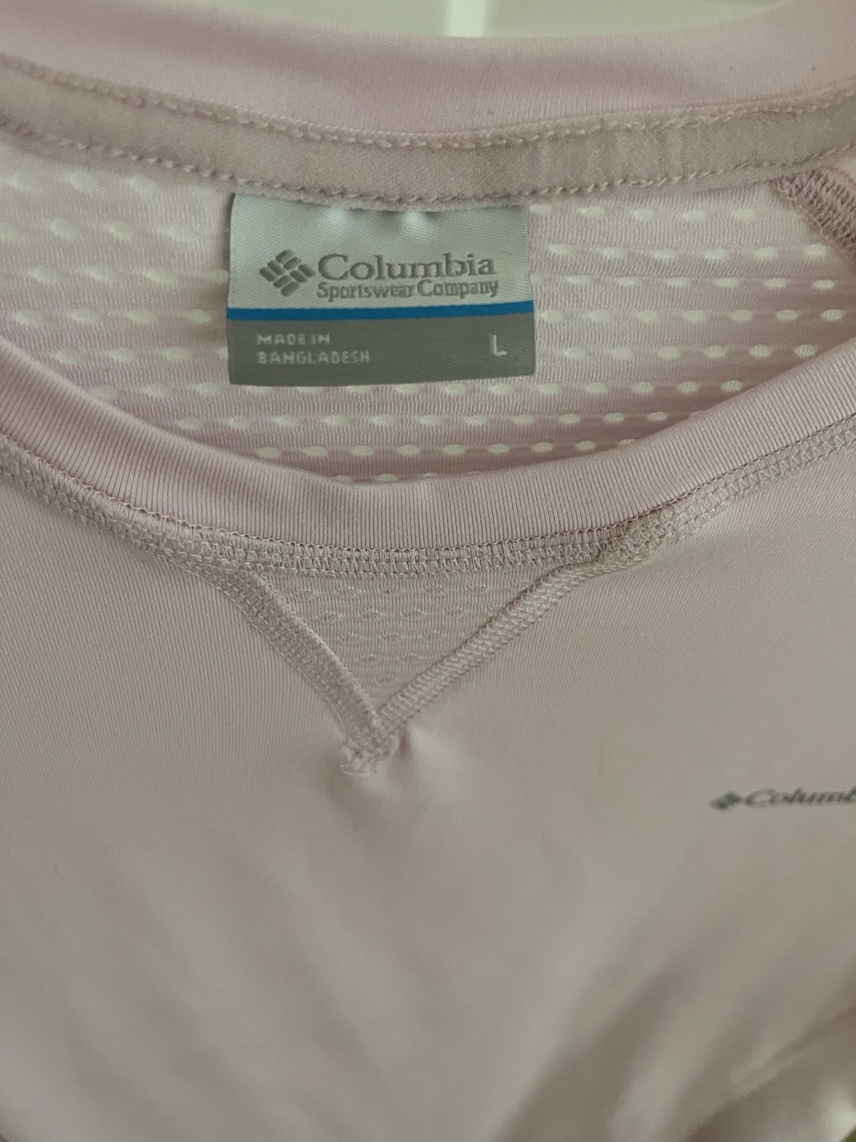 Columbia Men's Polyester Breathable Crew Neck T-Shirt Pink Solid Logo Size L gallery