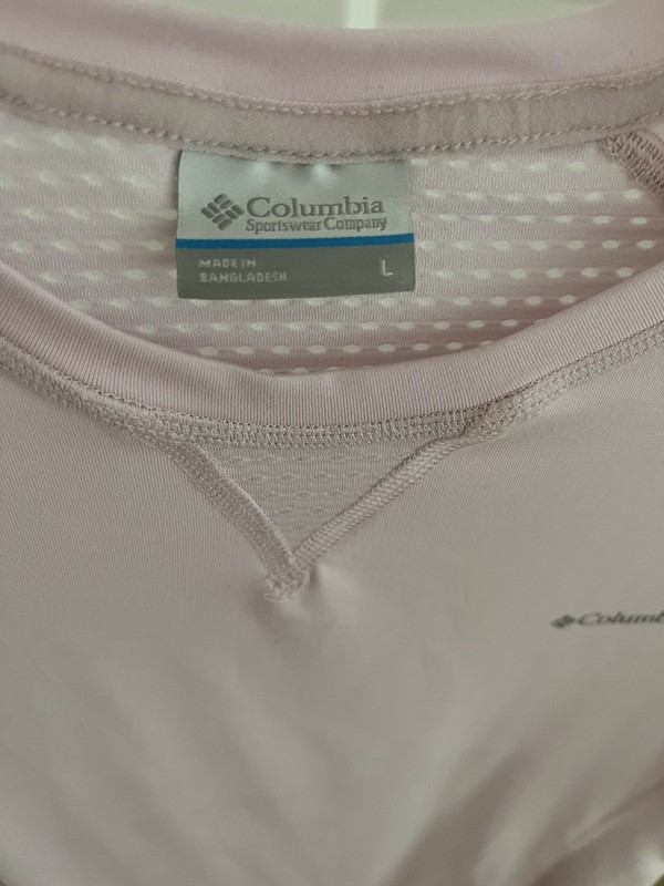 Columbia Men's Polyester Breathable Crew Neck T-Shirt Pink Solid Logo Size L gallery