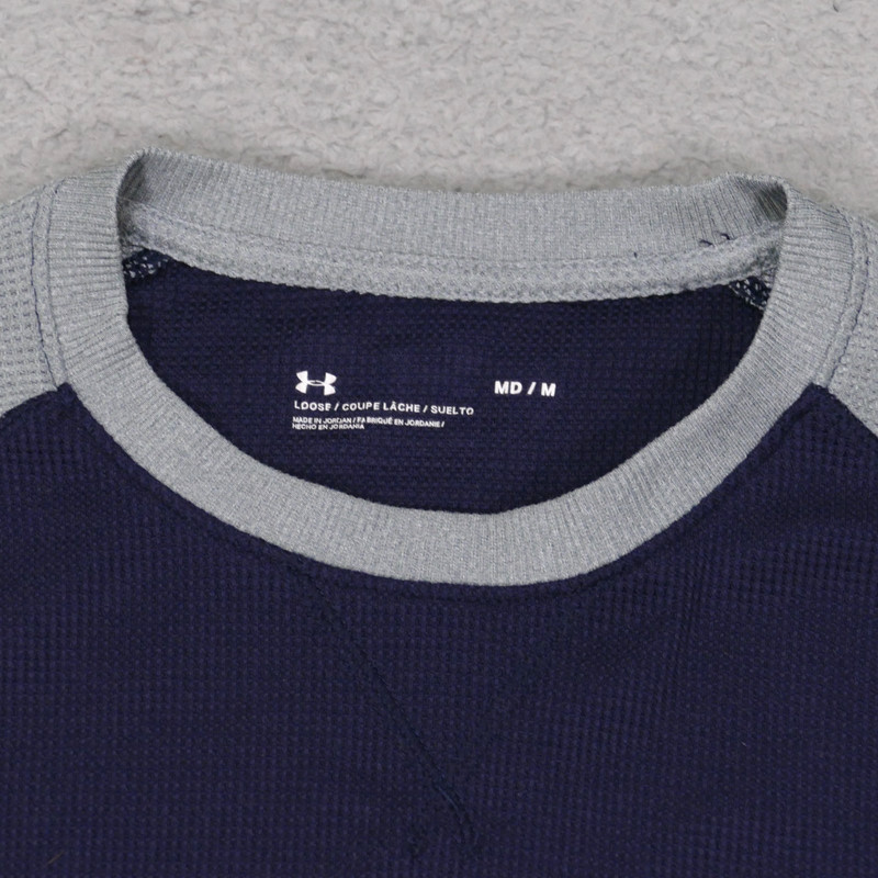 Under Armour Waffle Knit Shirt Mens Medium LOOSE Blue Long Sleeve Heatgear gallery