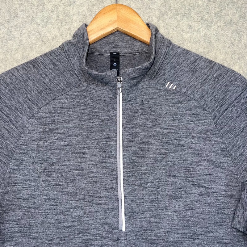 Lululemon Mens Pullover Shirt Heathered Black Surge Warm 1/4 Zip Activewear L gallery