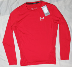 UA UNDER ARMOUR MEN L RED COMPRESSION LONG SLEEVE HEAT GEAR STRETCH HG new nwt