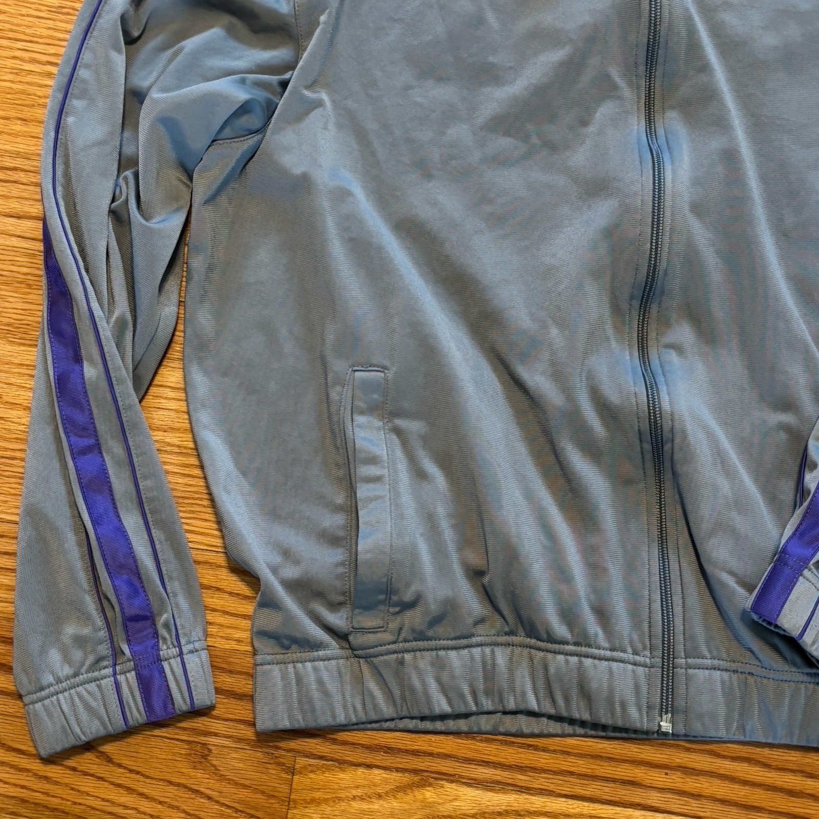 Mens Nike Dri Fit Jacket Size Large Grey Purple Stripe Full Zip Running Track gallery