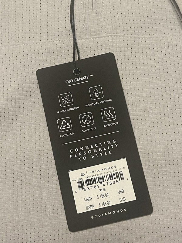 NWT 7 Diamonds Oxygenate 1/4 Zip Pullover Size XL Anti-Odor Quick Dry Vapor gallery