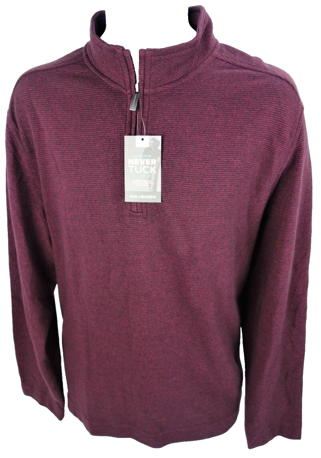 Large Van Heusen Never Tuck Royal Red Spiced Currant Otto Pull Over 1/4 Zip gallery