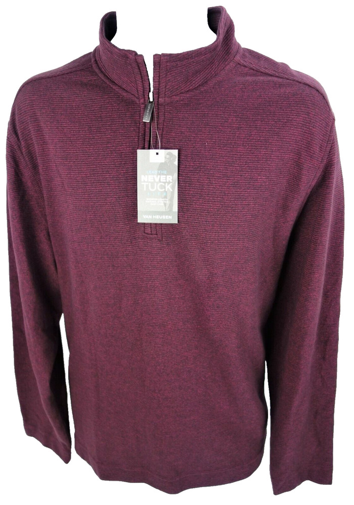 Large Van Heusen Never Tuck Royal Red Spiced Currant Otto Pull Over 1/4 Zip