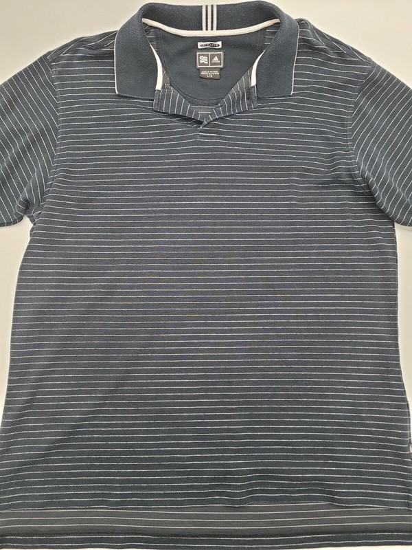 Adidas Size Large Climalite Navy Blue And White Stripe Polo Top gallery