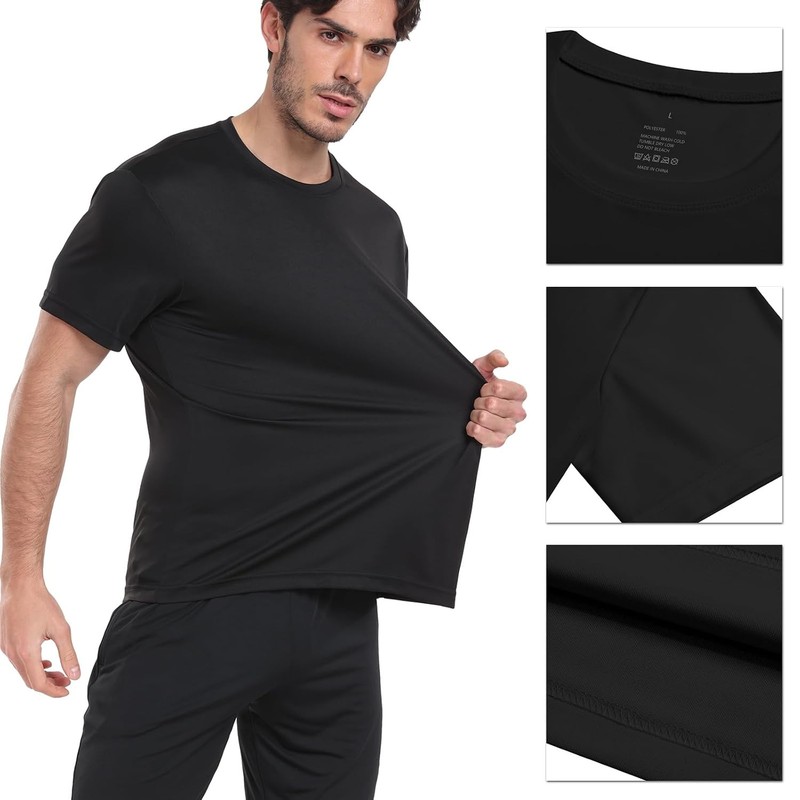 Men's Athletic Black Short Sleeve Quick Dry Workout Shirts 5 Pack Medium gallery