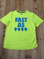 Nike Fast as Bolt T-shirt Neon Yellow Blue Lettering Men’s Small Dri Fit Run