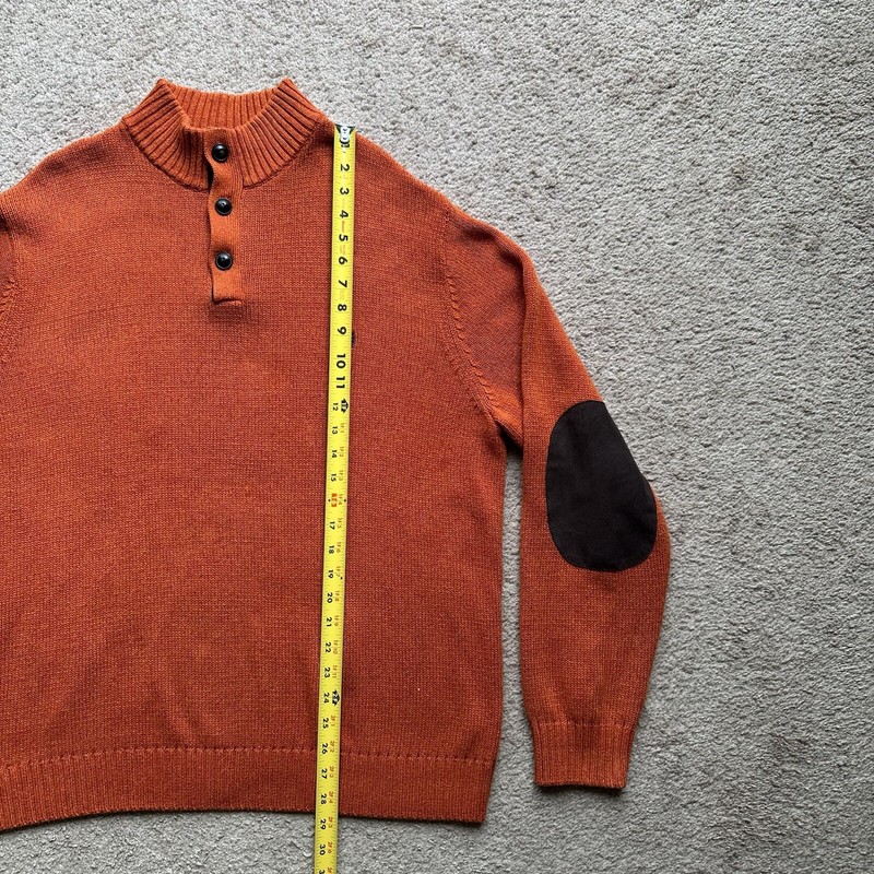 Chaps Sweater Mens XL 1/4 Button Mock Neck Long Sleeve Elbow Pads Orange gallery