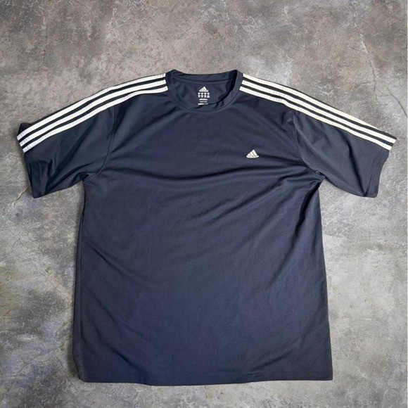 Adidas Climalite Navy Blue 3 Stripe Athletic Shirt Mens 2XL Training Gym Soccer gallery