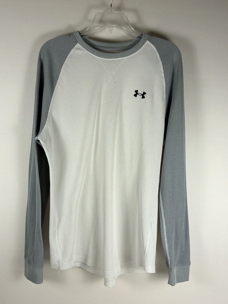 Under Armour Men's Large Waffle Knit Long Sleeve Crew Neck Shirt White Gray