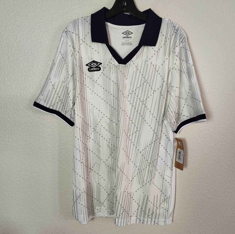 Umbro Men's White And Navy Collared Jersey Size Large $60