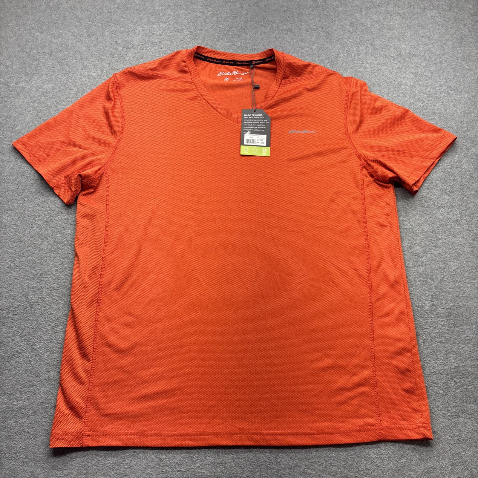 Eddie Bauer Motion Shirt Men Large Orange V Neck Performance Short Sleeve NWT$68 gallery