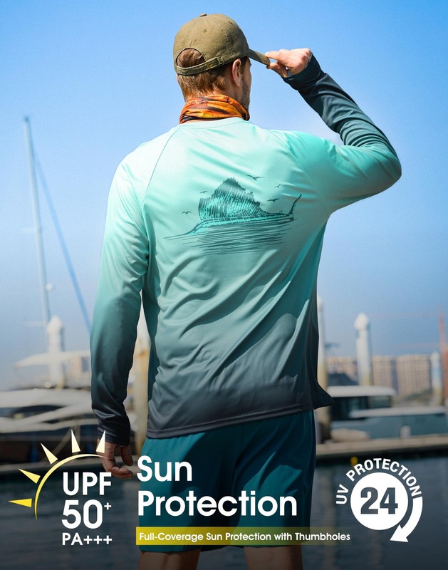 Men's Sun Protection Long Sleeve Shirts UPF 50+ Fishing Swim Shirts Lightweig... gallery