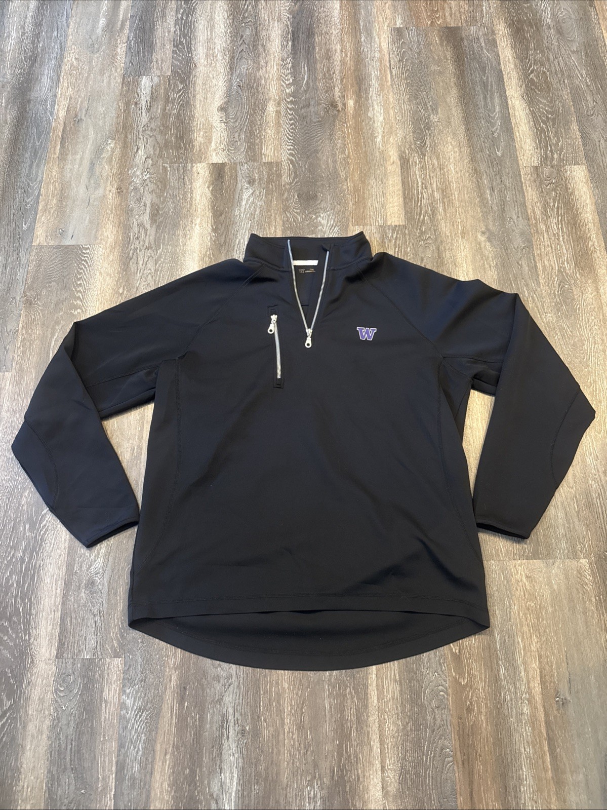 The Collection Men’s Large Qtr Zip Long Sleeve Pullover UW Huskies Black gallery