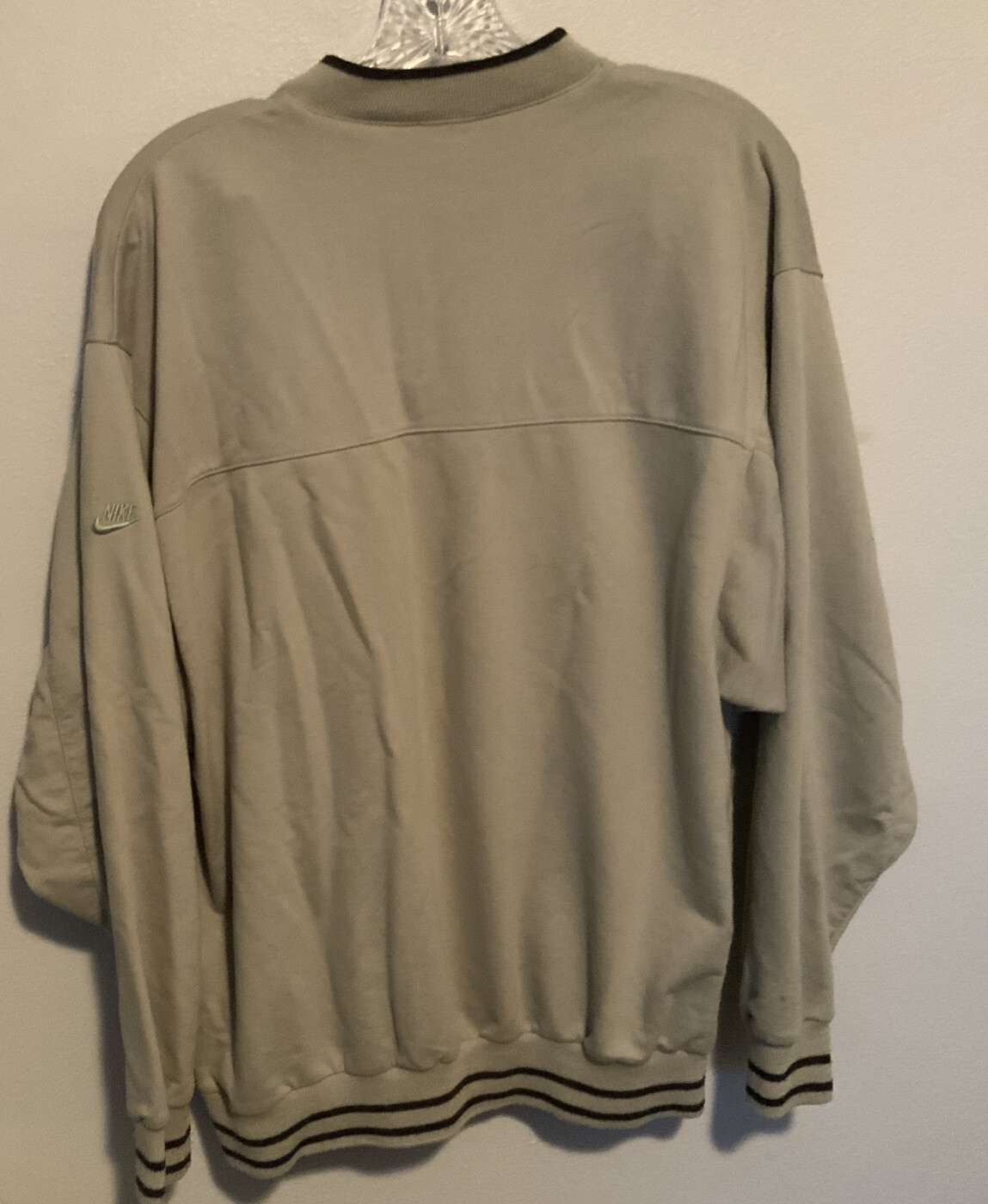 Vintage Nike Mens Size L Long Sleeve Light Weight Cream/Black 1/2 Zipper Pocket gallery