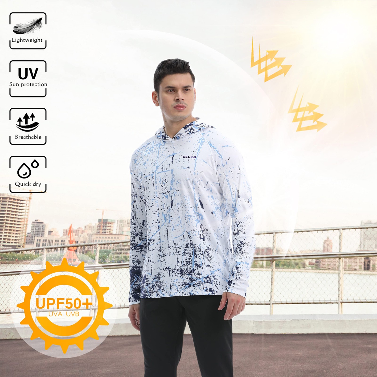 Men's UPF 50+ Sun Protection Hoodie Shirt Long Sleeve SPF Fishing Outdoor UV ... gallery