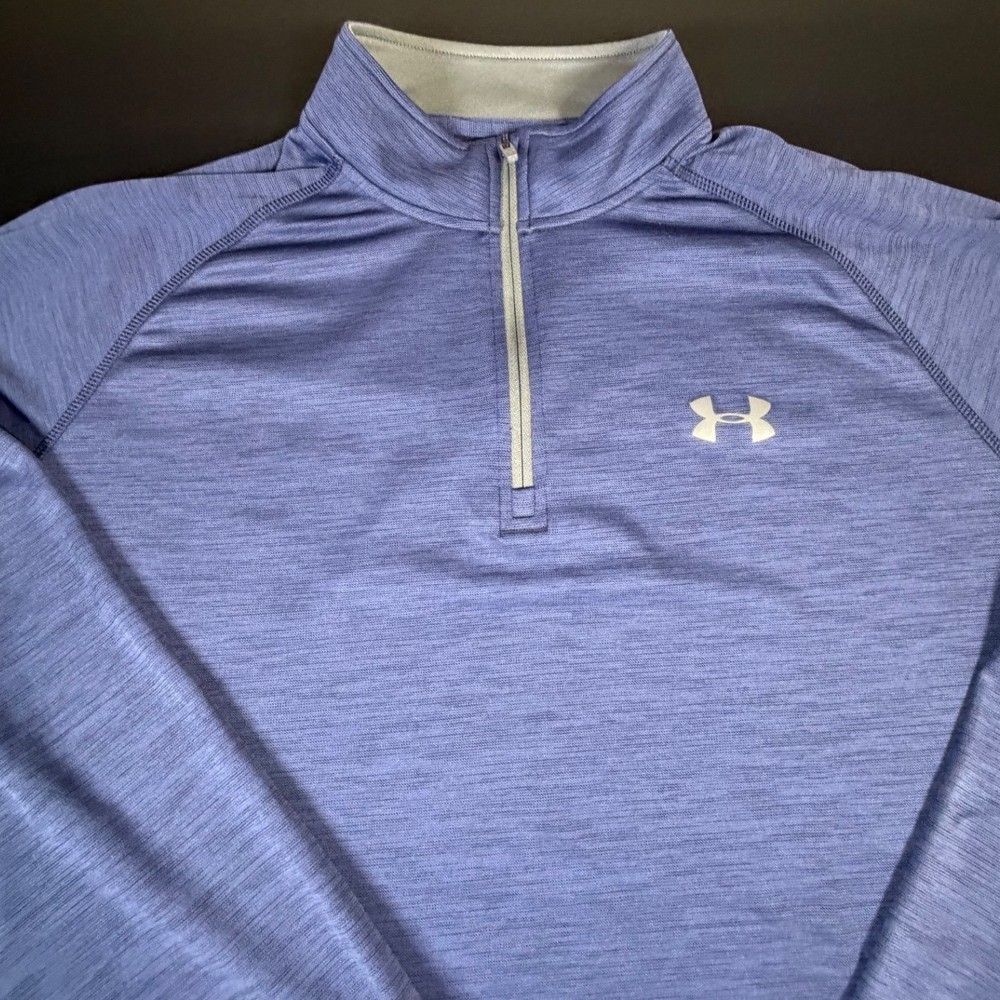 Under Armour Mens XL Blue Heathered Quarter Zip Pullover Athletic Shirt K3