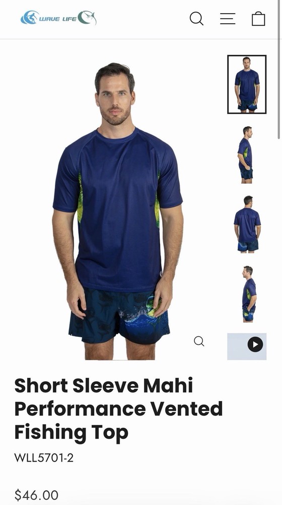 Wave Life UV50+ Vented Quick Dry Fishing T-Shirt Mahi Blue/Green Men S