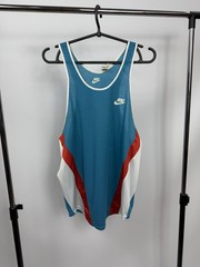 Vintage Nike 80s Running Sprinter Tank Top Blue Athletics Size L Made in UK