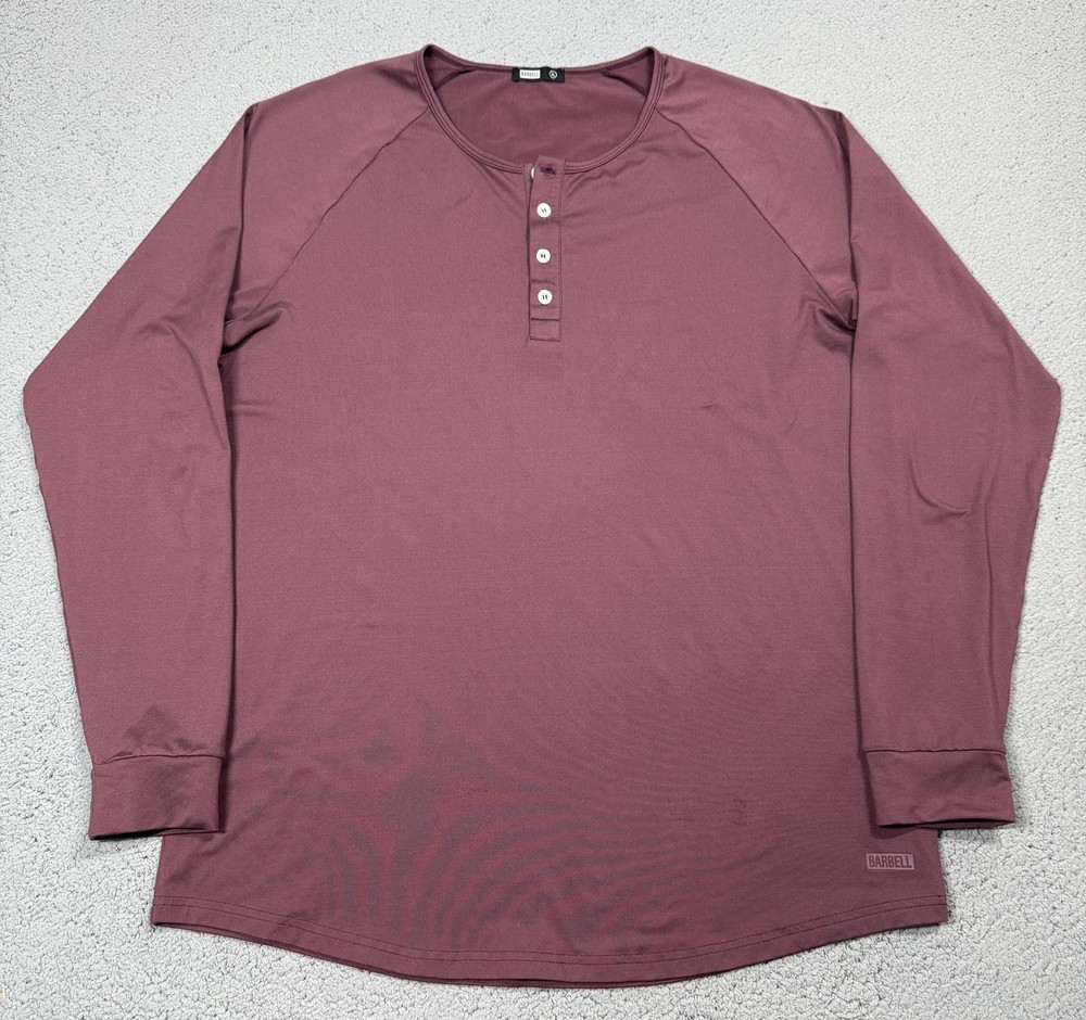 Barbell Shirt Mens XL Purple Long Sleeve Henley Raglan Athletic Performance Top