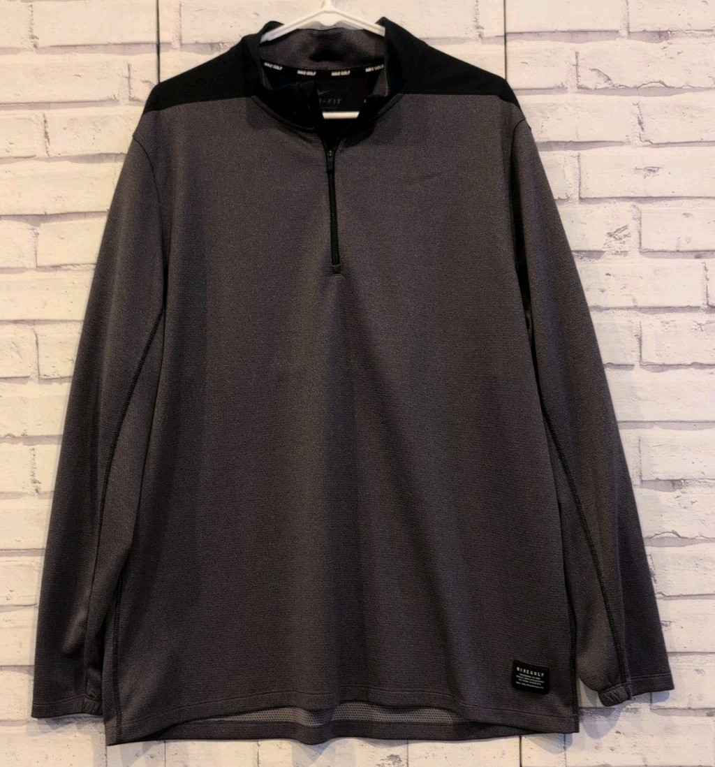 Nike Golf Mens Size XL 1/4 Zip Pullover Charcoal Black Dri-Fit Logo Long Sleeve gallery