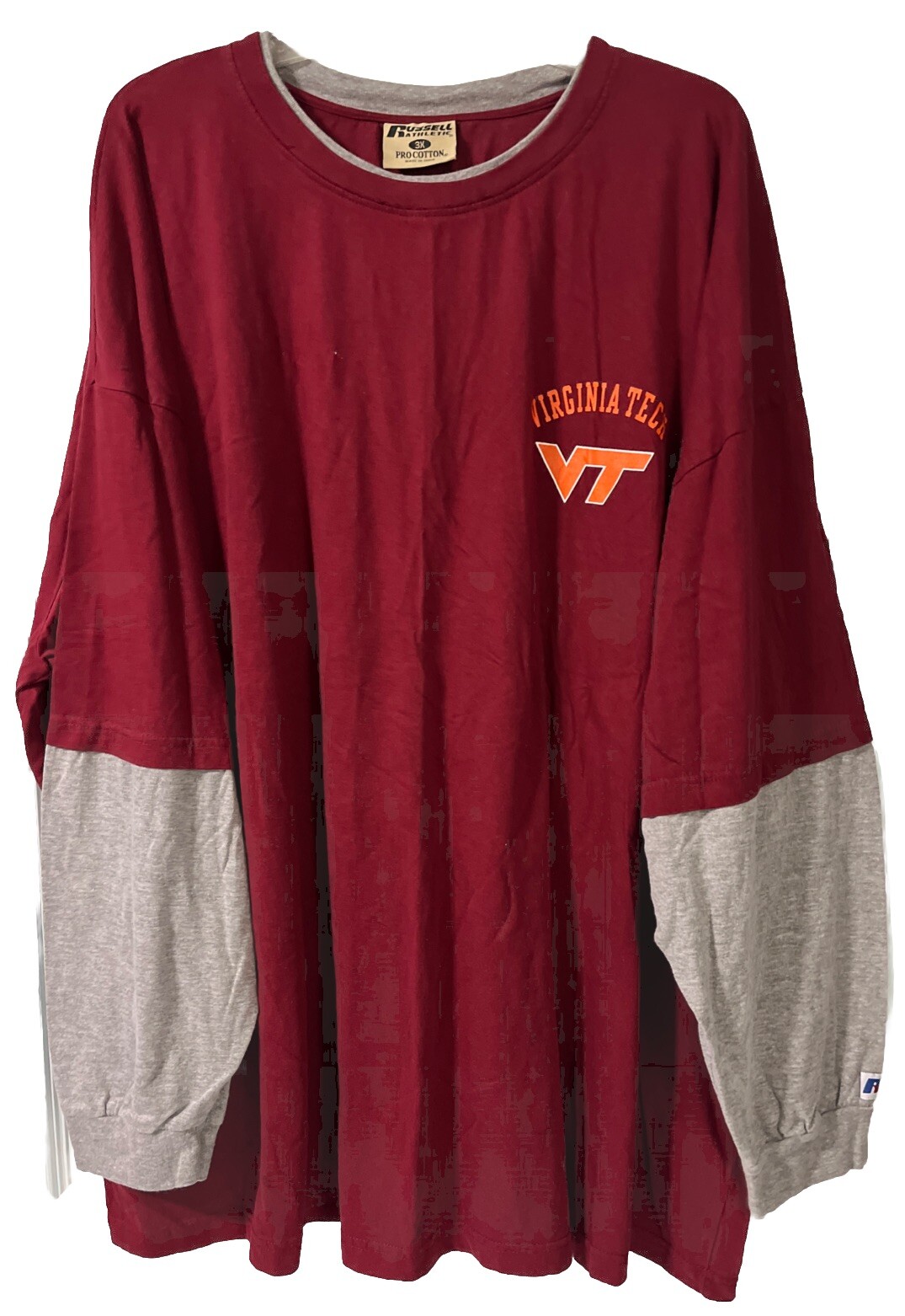Russell Athletic Men’s Long Sleeve T-Shirt Size 3X Virginia Tech Red/Gray gallery