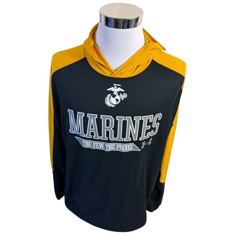 Under Armour USMC Marine Corps Hoodie T-Shirt Mens XL Black Yellow Military gallery