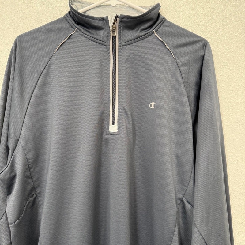 Champion Men's Dark Gray Quarter Zip Long Sleeve Athletic Pullover Shirt Size L gallery